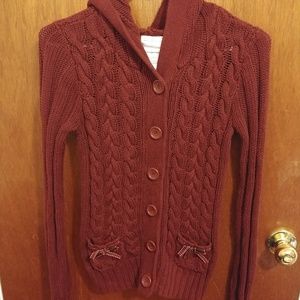 Burgundy Aeropostale Cable Knit Button Down Hoodie